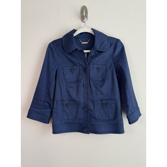 Trina Turk Blazer Jacket Linen Cotton Blend Blue 3/4 Sleeve Women Size 6 Classic - Picture 3 of 11